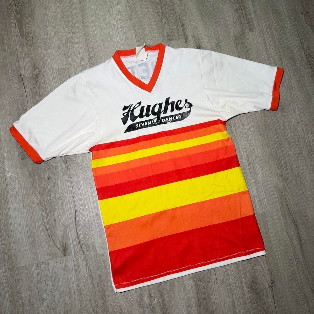 True Vintage Hughes Seven Dancer white & orange striped jersey